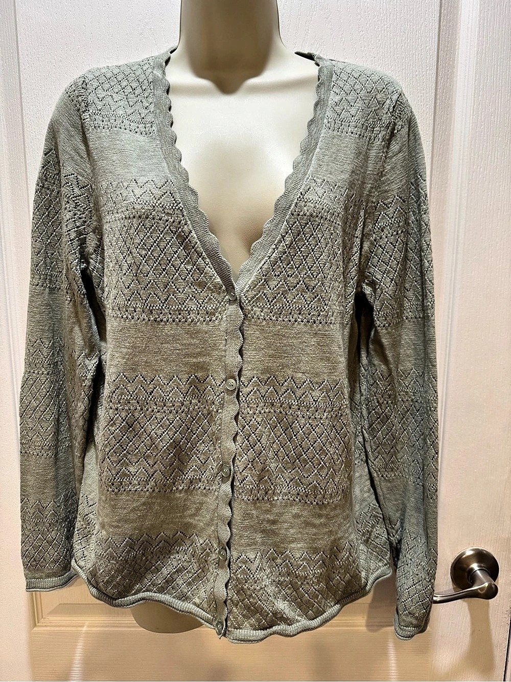 Frye Women's Geometric Cardigan in Green Size Large